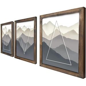 Set of 3 Rustic Geometric Mountain Pictures